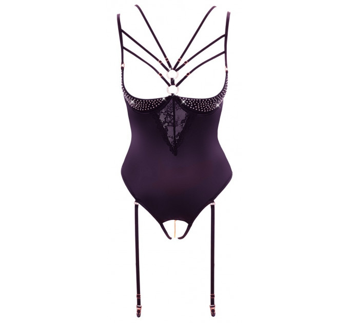 Боди с открытой грудью Abierta Fina Body Rhinestone декорированное стразами, черное, 75B/S