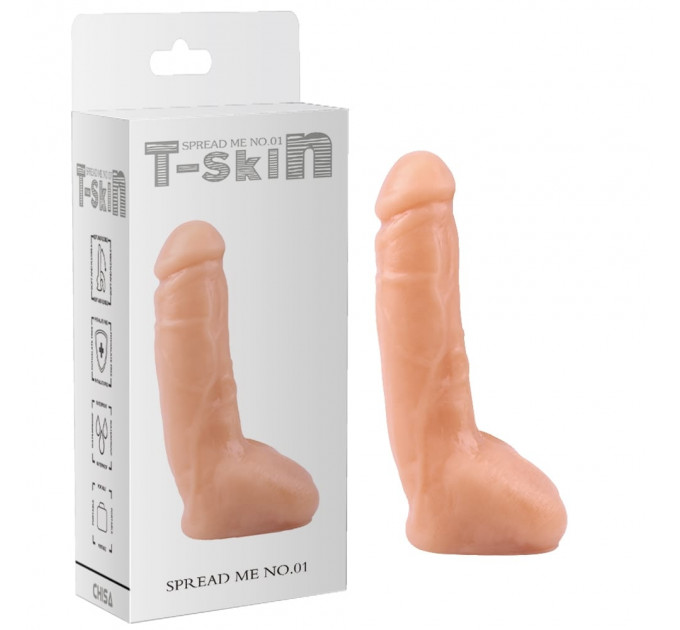 Фаллоимитатор реалистик с мошонкой Chisa T-Skin Spread Me No.01 из киберкожи, бежевый