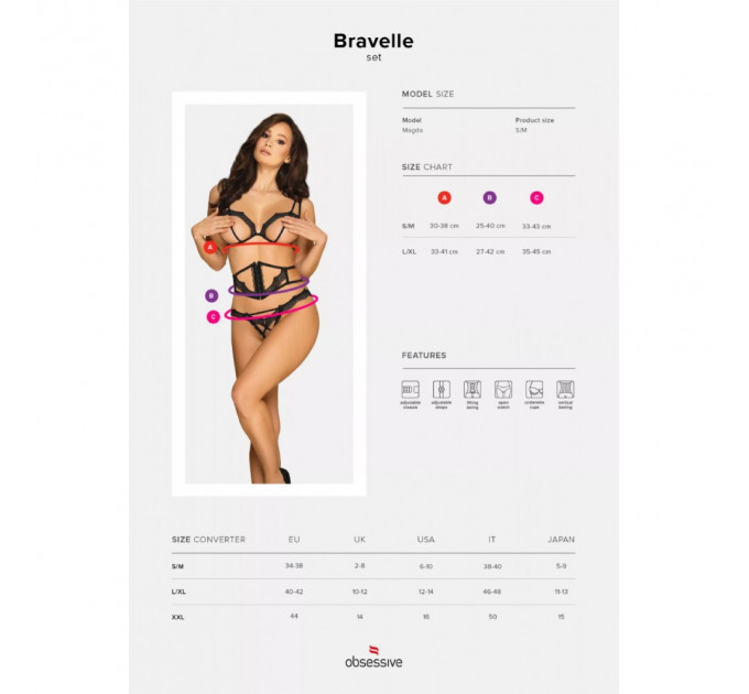 Комплект Obsessive Bravelle 3 предмета S/M