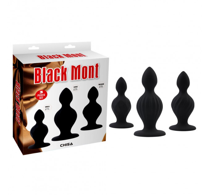 Набор больших анальных пробок Chisa Black Mont с разным рельефом, черный