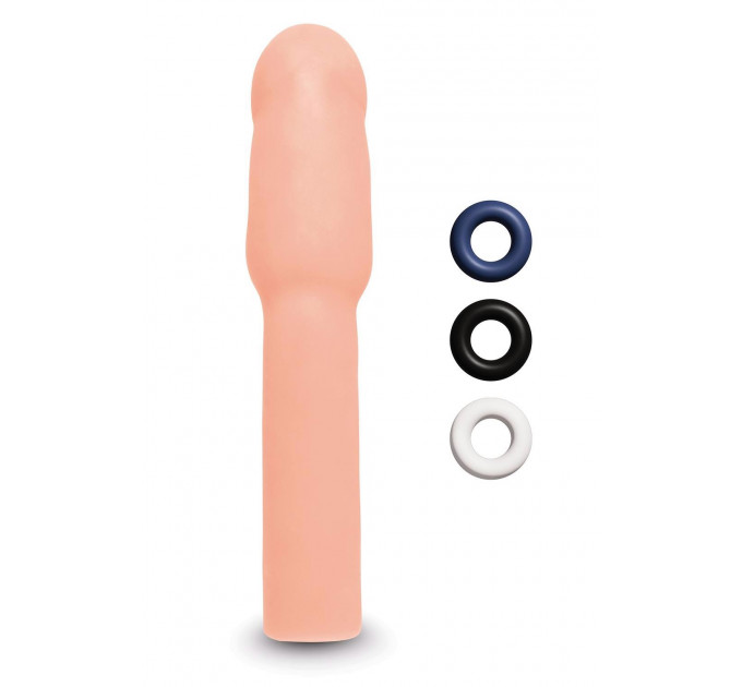 Насадка на пенис Size-Up Penis Extender с 3 эрекционными кольцами в наборе, бежевая