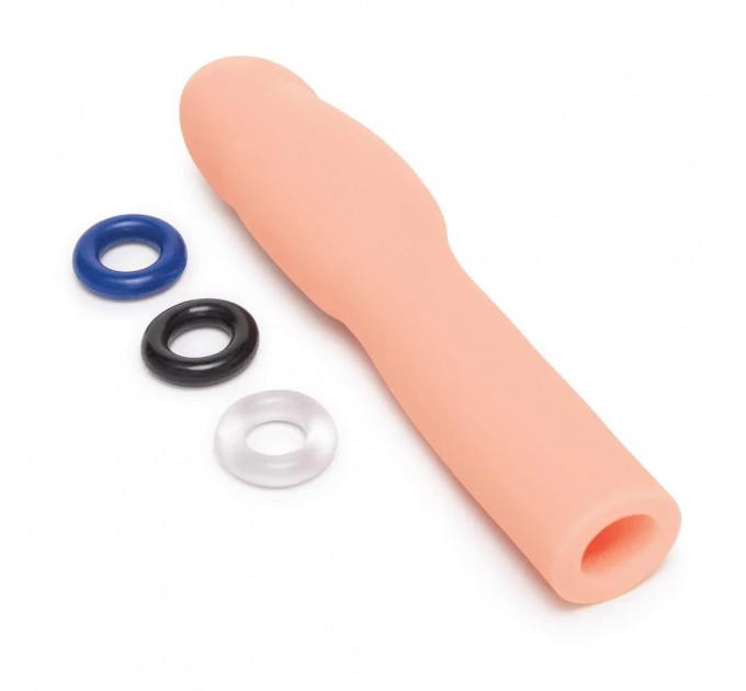 Насадка на пенис Size-Up Penis Extender с 3 эрекционными кольцами в наборе, бежевая