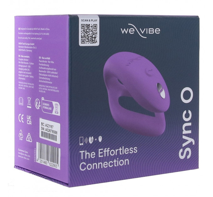 Смарт - Вибратор для пары WE-VIBE SYNC O LIGHT, фиолетовый