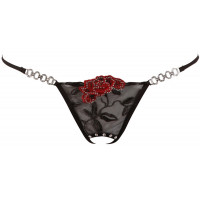 Стринги сексуальные Cottelli Collection String Rose с вышивкой и имитацией шнуровки, черные, M/L