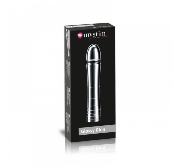 Универсальный фаллоимитатор для электростимуляции Mystim Glossy из алюминия, 14 см х 3.2 см