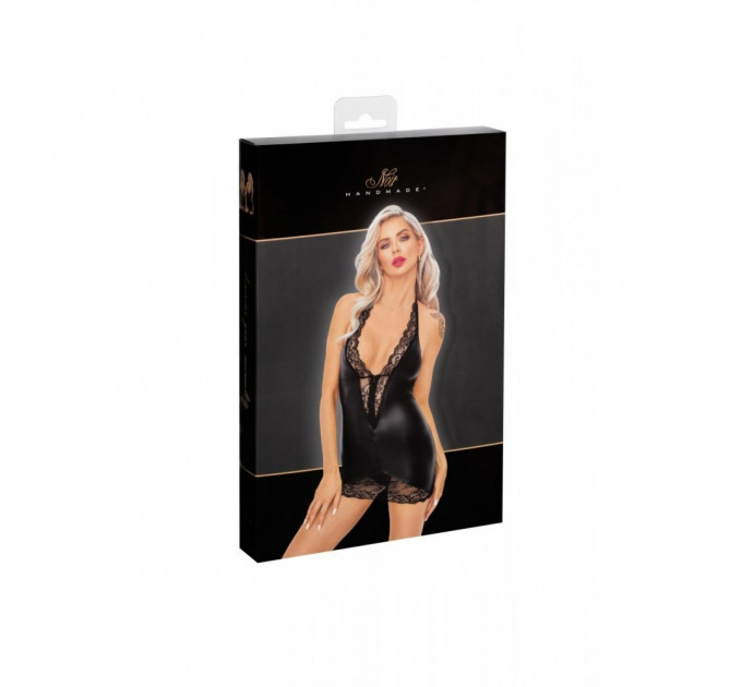 Виниловое мини-платье L F283 Noir Handmade, с кружевом, черное