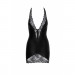 Виниловое мини-платье L F283 Noir Handmade, с кружевом, черное