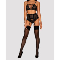 Комплект зі шнурівкою та поясом для панчох Obsessive Basitta, чорний, L/XL