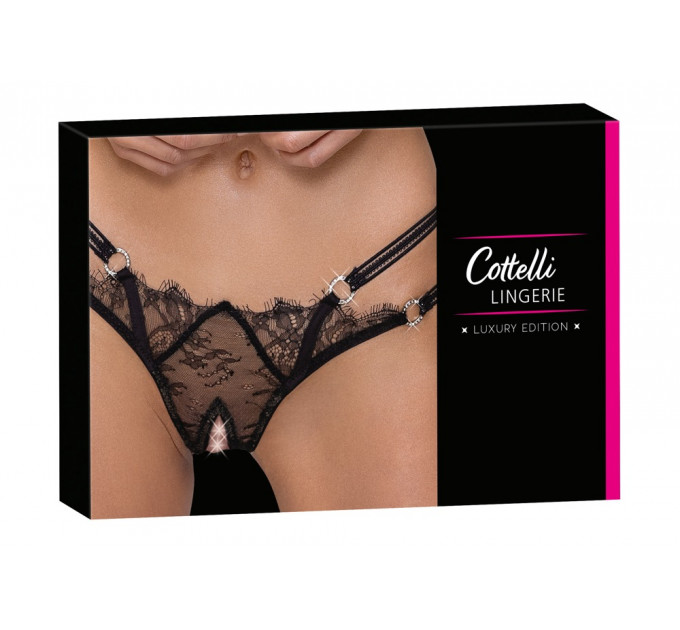 Стринги кружевные Cottelli Collection с открытым доступом, черные, S/M