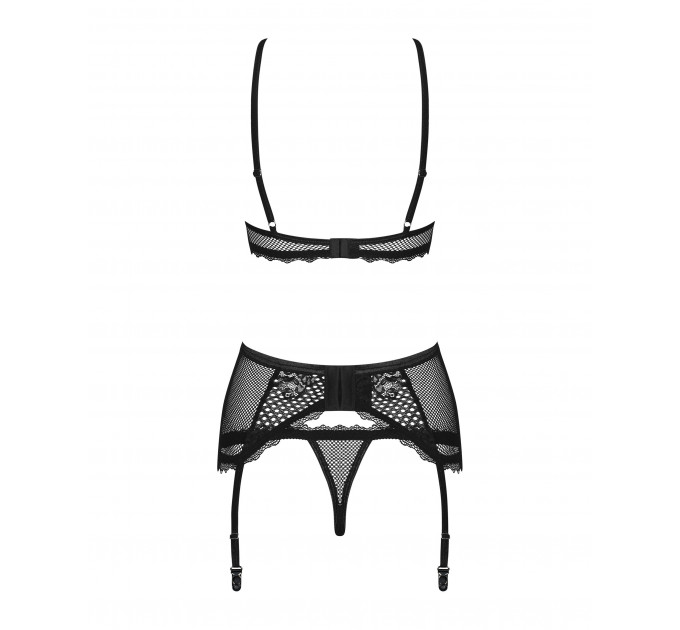 Комплект со шнуровкой и поясом для чулок Obsessive Basitta, черный, L/XL