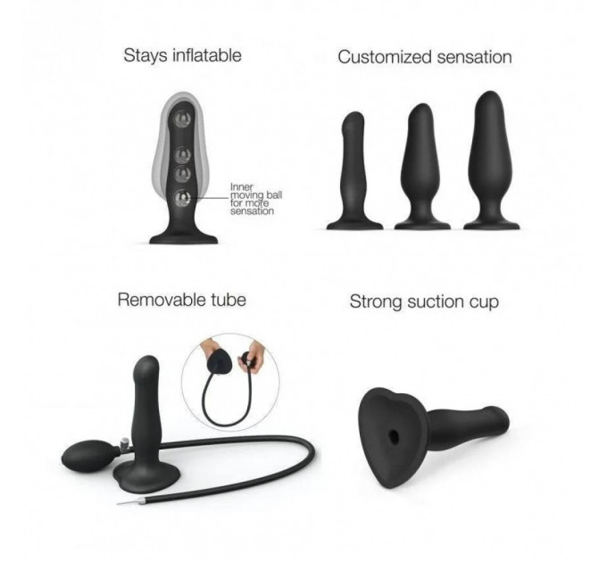 Анальная пробка с накачкой нереалистичная Strap-On-Me черная, 19 х 6 см