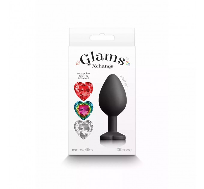 Анальная пробка со съемными камнями GLAMS XCHANGE HEART MEDIUM