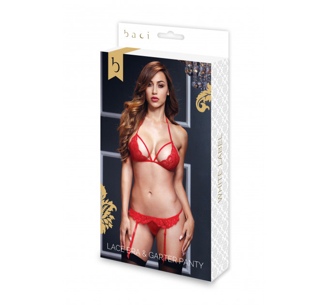 Комплект белья кружевной BACI Lace Garter Set, красный, One Size