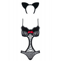 Костюм боді кішки чорний Obsessive 3 предмети GEPARDINA L/XL