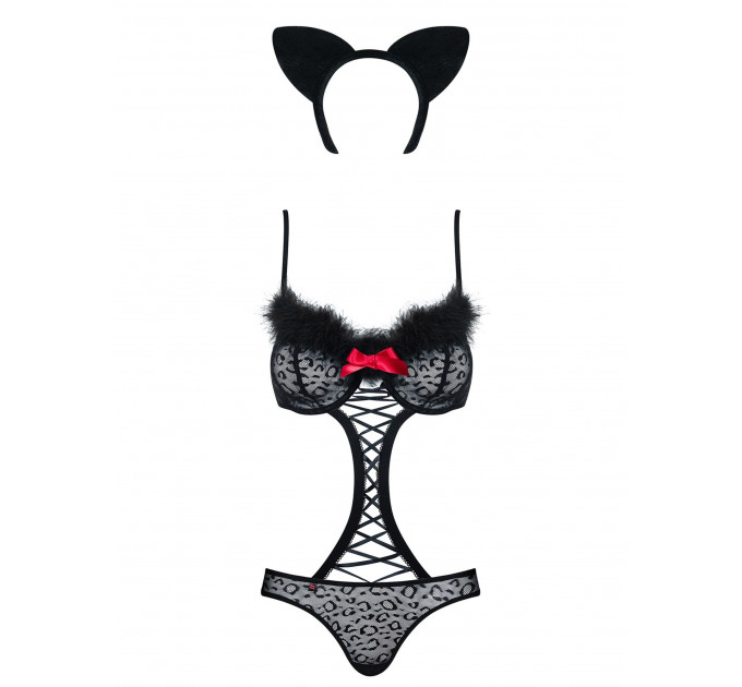 Костюм боді кішки чорний Obsessive 3 предмети GEPARDINA L/XL