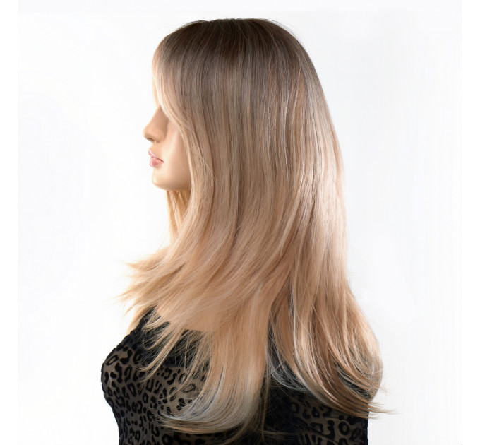 Парик длинный с челкой и окрашиванием омбре Fetish Hair из темного в блонд, 60 см
