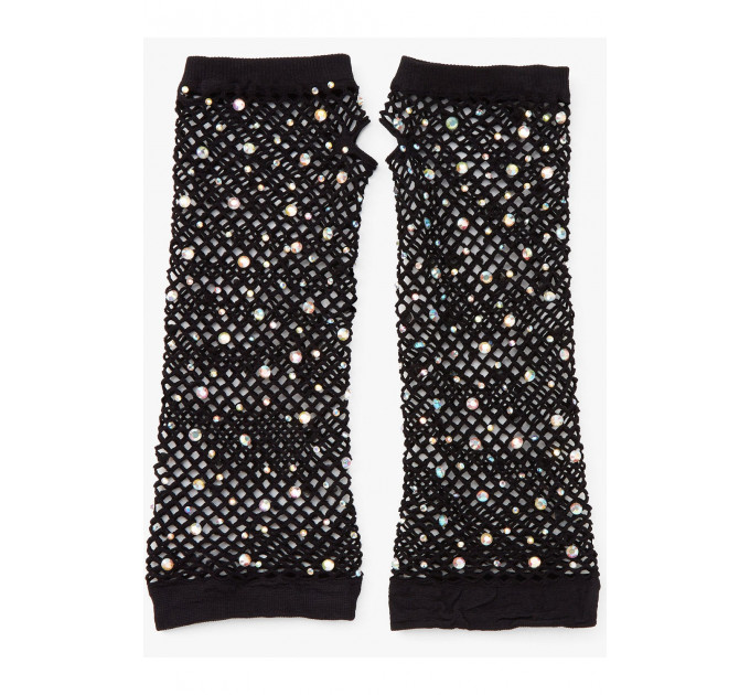 Перчатки в сетку со стразами One SIze Fishnet Arm Warmers Gloves от Leg Avenue Rhinestone, черные
