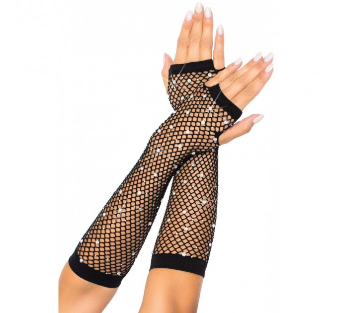 Перчатки в сетку со стразами One SIze Fishnet Arm Warmers Gloves от Leg Avenue Rhinestone, черные