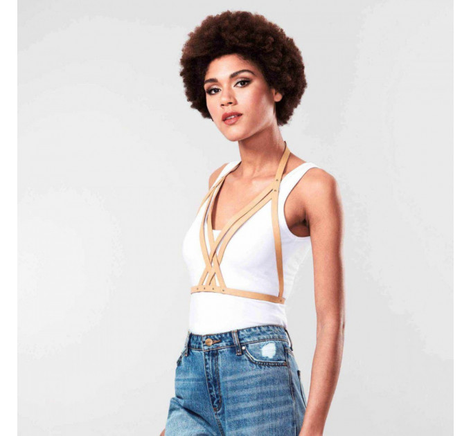 Портупея Bijoux Indiscrets MAZE - Halter Bra Harness Braun