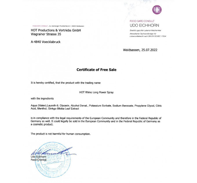 Спрей пролонгатор для мужчин HOT RHINO, 10 мл