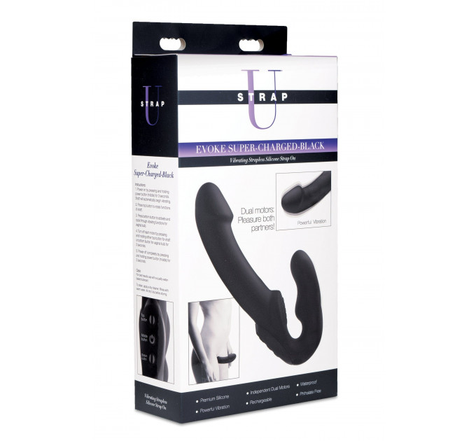 Страпон подвійний Evoke Vibrating Strapless Strap-On - Чорний