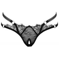 Стринги кружевные Cottelli Collection с открытым доступом, черные, S/M