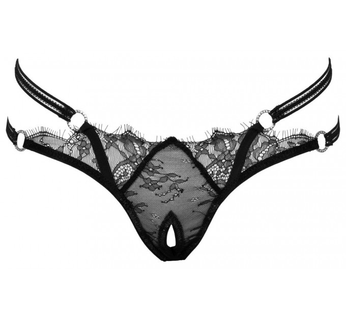 Стринги кружевные Cottelli Collection с открытым доступом, черные, S/M