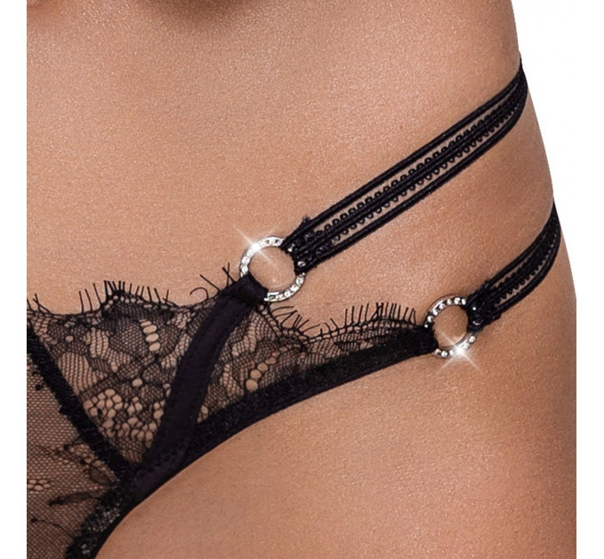 Стринги кружевные Cottelli Collection с открытым доступом, черные, S/M