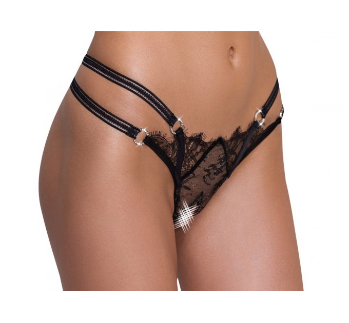 Стринги кружевные Cottelli Collection с открытым доступом, черные, S/M