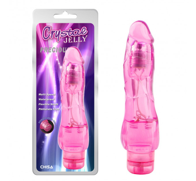 Вибромассажер Chisa Crystal Jelly Precious с реалистичной головкой и выпуклыми венками, розовый