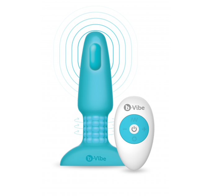 Анальна пробка з вібрацією та імітацією риммінгу b-Vibe Rimming Plug 2, блакитна
