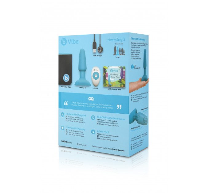 Анальна пробка з вібрацією та імітацією риммінгу b-Vibe Rimming Plug 2, блакитна