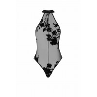 Боді напівпрозоре, F314 Ego Noir Handmade, з блискавкою, з квітковим візерунком, чорне, розмір M