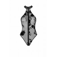 Боді напівпрозоре, F314 Ego Noir Handmade, з блискавкою, з квітковим візерунком, чорне, розмір M