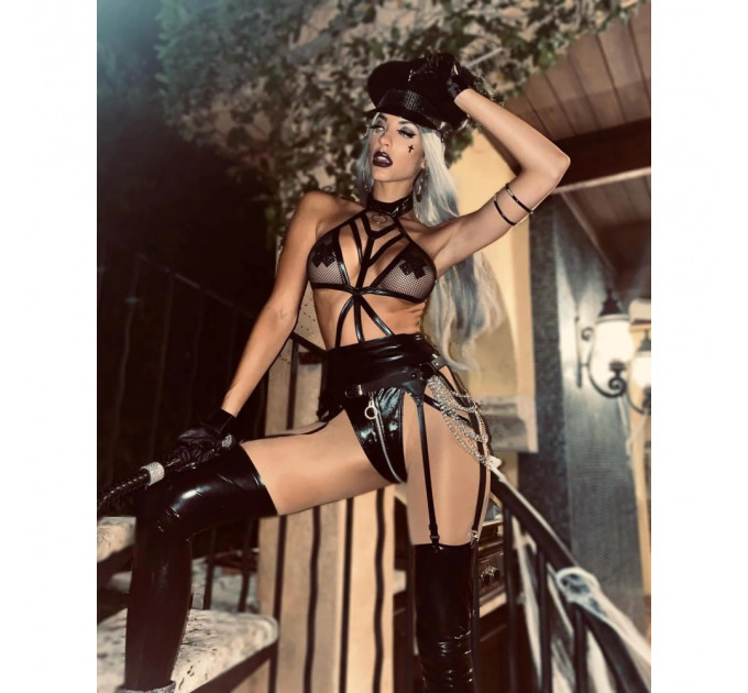 Чулки со шнуровкой Leg Avenue Wetlook, черные, S/M