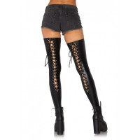 Панчохи зі шнурівкою Leg Avenue Wetlook, чорні, S/M