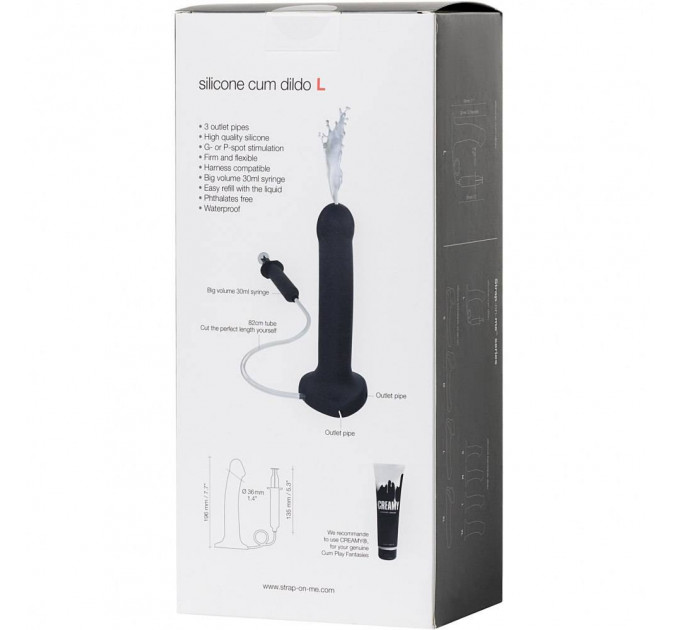 Фалоиммитатор с семяизвержением Strap-On-Me, черный, размер L, 19.6 х 3.6 см