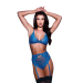 Комплект нижнего белья с поясом для чулок 3PC LACE & MESH BRA, GARTER & PANTY SET BLUE, S/M