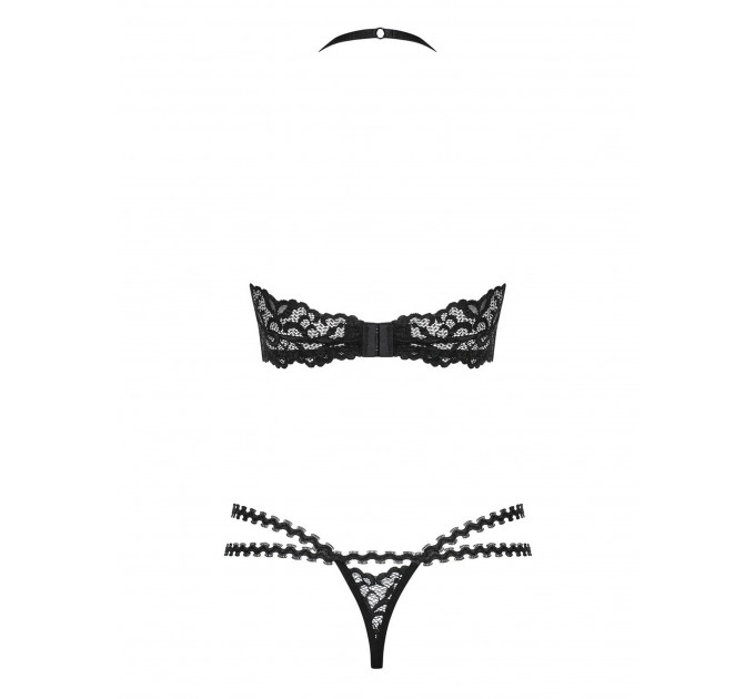 Комплект кружевной Obsessive Joylace с вкраплениями жемчужин, черный, L/XL