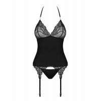 Корсет мереживний з трусиками Obsessive 828-COR-1, чорний, S/M