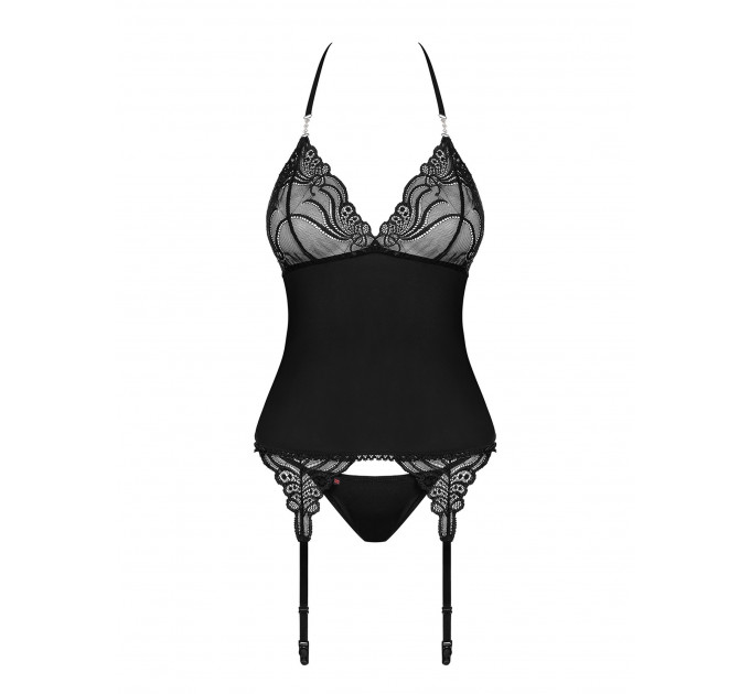 Корсет кружевной с трусиками Obsessive 828-COR-1, черный, S/M