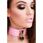Нашийник широкий рожевий Kinky Diva Collar Me! із золотистим замочком у вигляді серця та ключиком