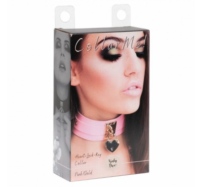 Нашийник широкий рожевий Kinky Diva Collar Me! із золотистим замочком у вигляді серця та ключиком