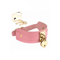 Нашийник широкий рожевий Kinky Diva Collar Me! із золотистим замочком у вигляді серця та ключиком