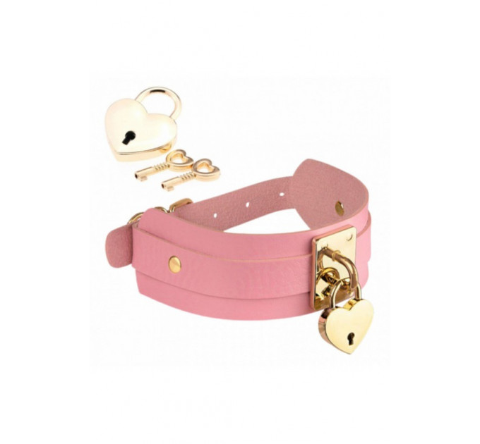 Нашийник широкий рожевий Kinky Diva Collar Me! із золотистим замочком у вигляді серця та ключиком