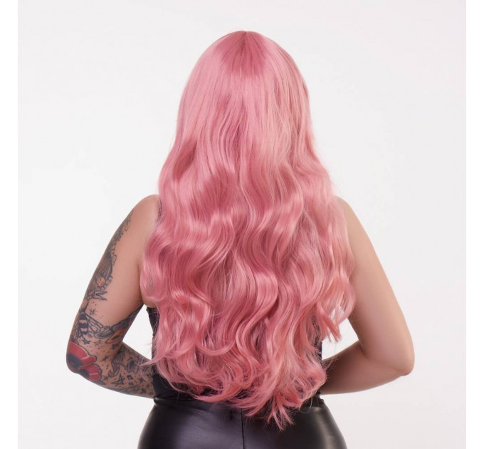 Парик длинный вьющийся с челкой Fetish Hair розовый, 60 см
