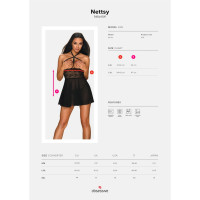 Пеньюар Obsessive Nettsy с открытой грудью, черный, S\M