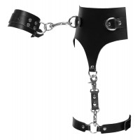 Пояс шкіряний з гартерами ZADO FETISH та фіксаторами-наручниками, чорний, S/M