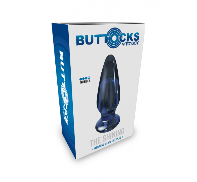 Скляна анальна пробка із вібрацією ToyJoy Buttocks конічної форми, синя