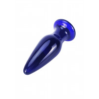 Стеклянная анальная пробка с вибрацией ToyJoy Buttocks конической формы, синяя